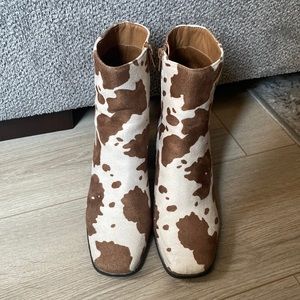 Cow print booties